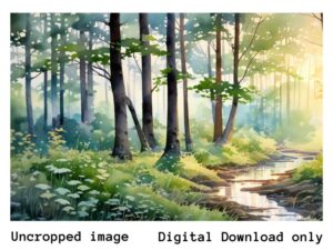 Daylight Serenity: Forest Watercolor Digital Art